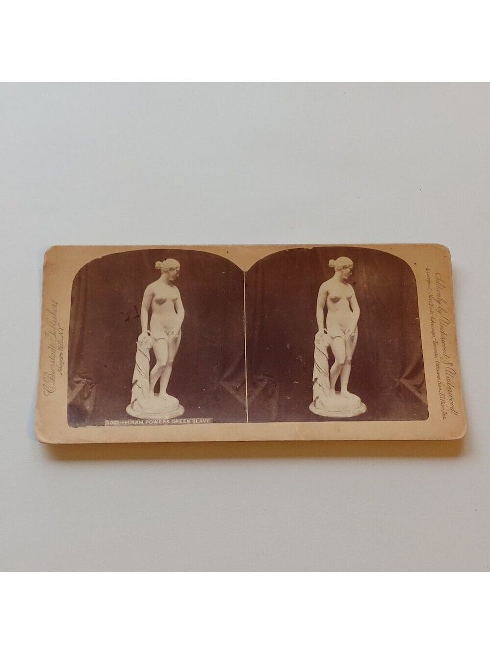 ANTIQUE STEREOGRAPH CARD Hiram Powers, Greek Slave Sculpture Art